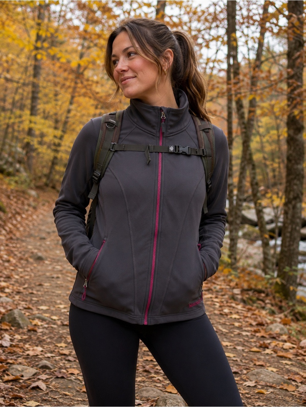 Marmot Women’s Stretch Fleece Jacket Gray Pink Size Small Hiking Outdoors Layers